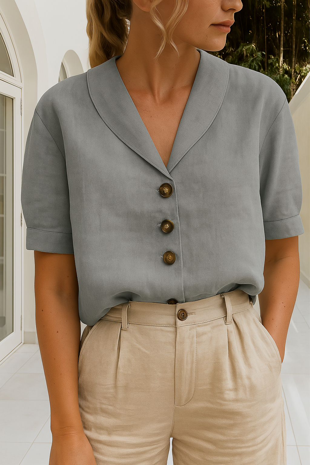 EVELINDA | Elegancka Casualowa Lniana Bluzka