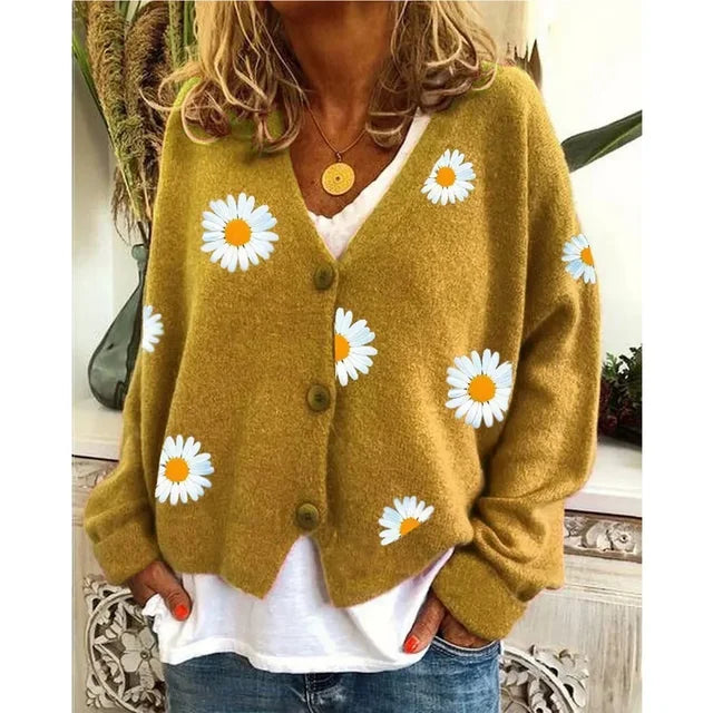 ANNELINA | Stylowy Casualowy Kwiatowy Kardigan