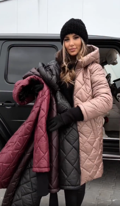Monika | Elegancka pikowana kurtka puchowa z kapturem