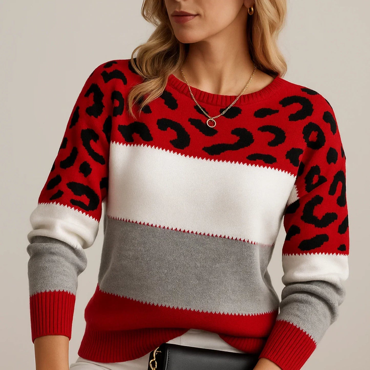 PASCA | Sweter Casual w Wzór Leoparda