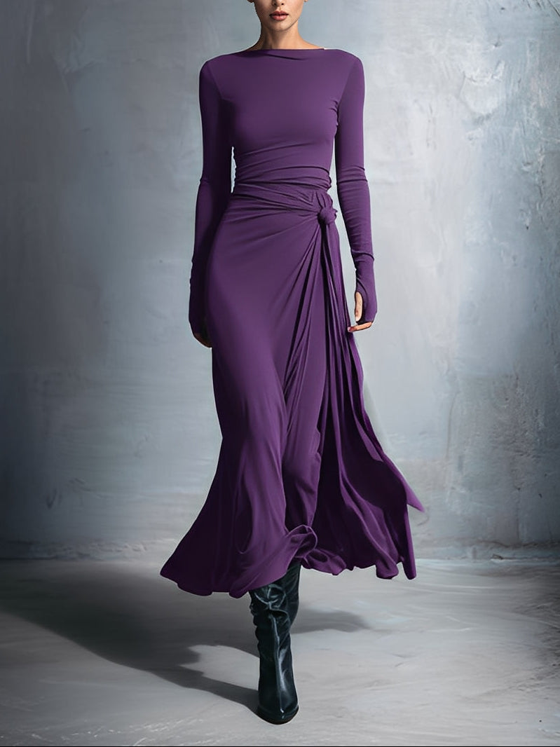 Queliravessa - Elegancka Maxi Sukienka z Boczny Guziem