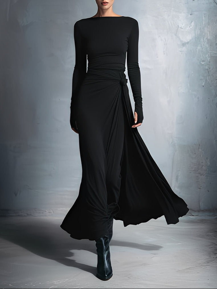 Queliravessa - Elegancka Maxi Sukienka z Boczny Guziem