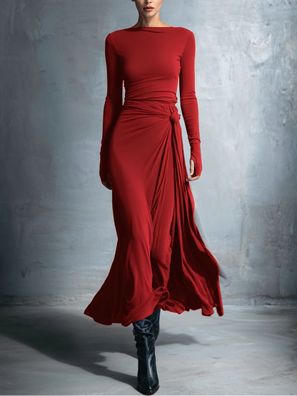 Queliravessa - Elegancka Maxi Sukienka z Boczny Guziem