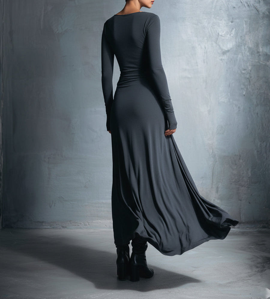 Queliravessa - Elegancka Maxi Sukienka z Boczny Guziem