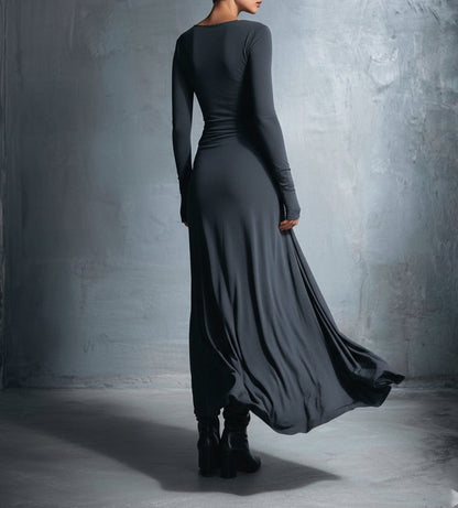Queliravessa - Elegancka Maxi Sukienka z Boczny Guziem