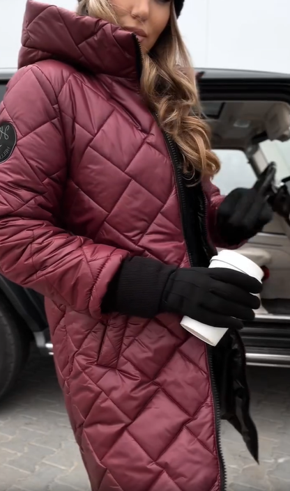 Monika | Elegancka pikowana kurtka puchowa z kapturem