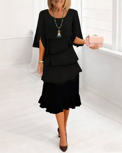 Renata | Elegancka sukienka midi z rękawami w stylu ruffle