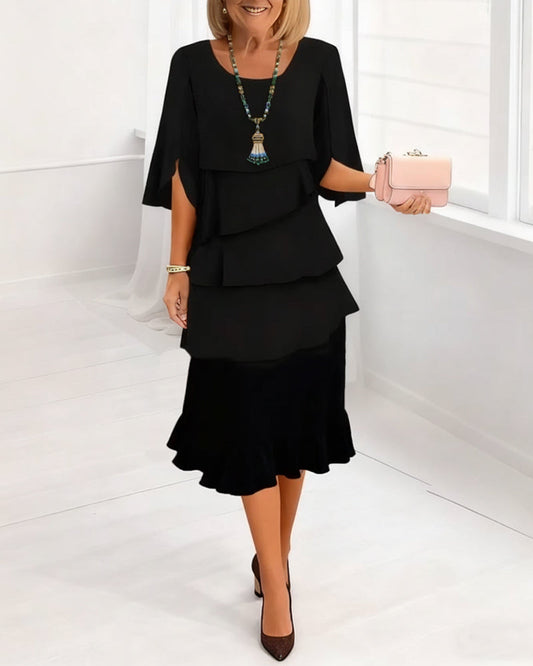 Renata | Elegancka sukienka midi z rękawami w stylu ruffle