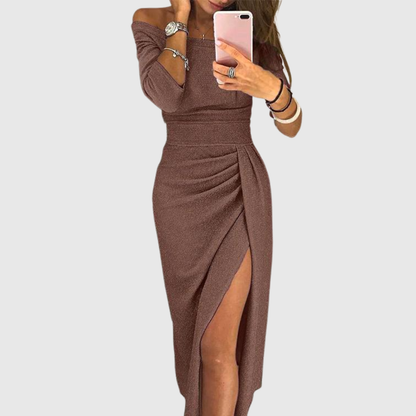 Sylwia | Elegancka sukienka maxi na halter z ozdobnym, płynącym krojem