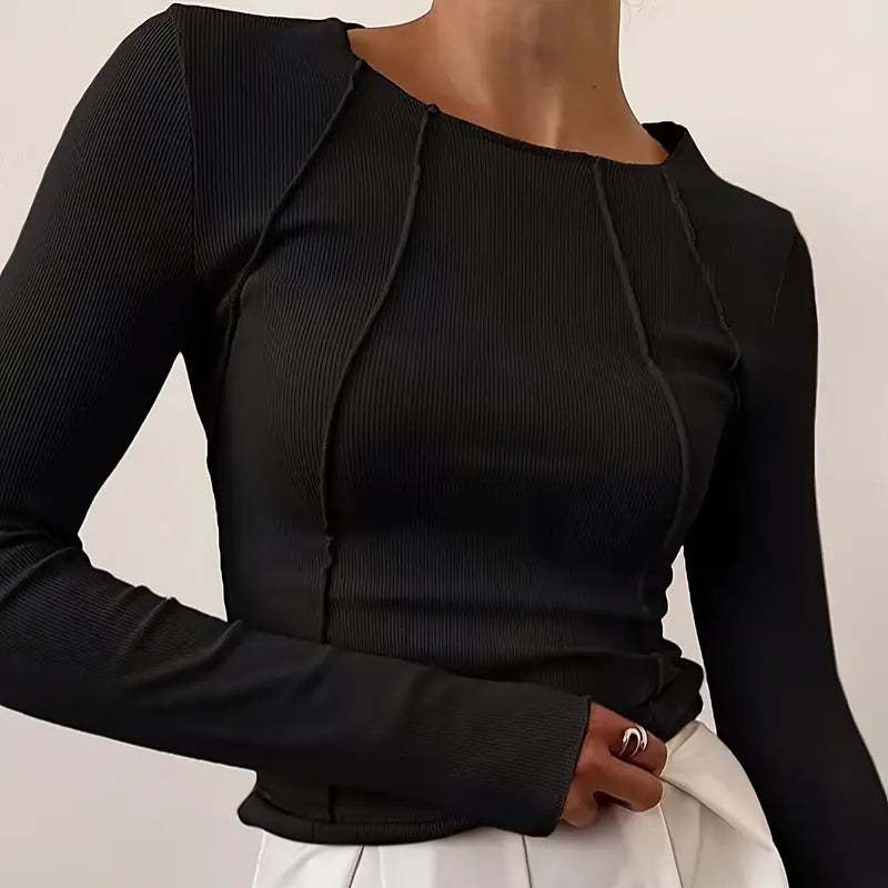 AISOLA | Stylowy Dopasowany Top z Prążkowanej Tkaniny