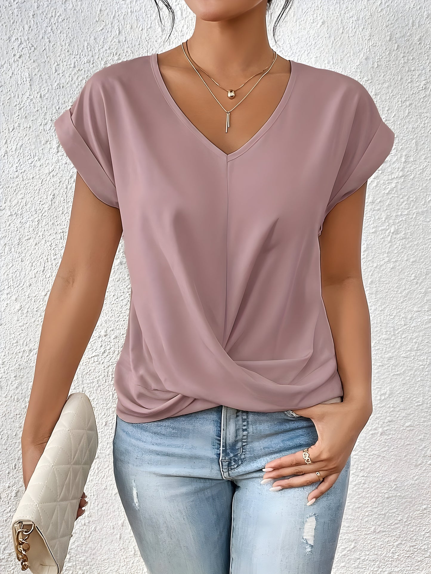 ANA | Elegancka Casual Bluzka z Dekoltem w Serek