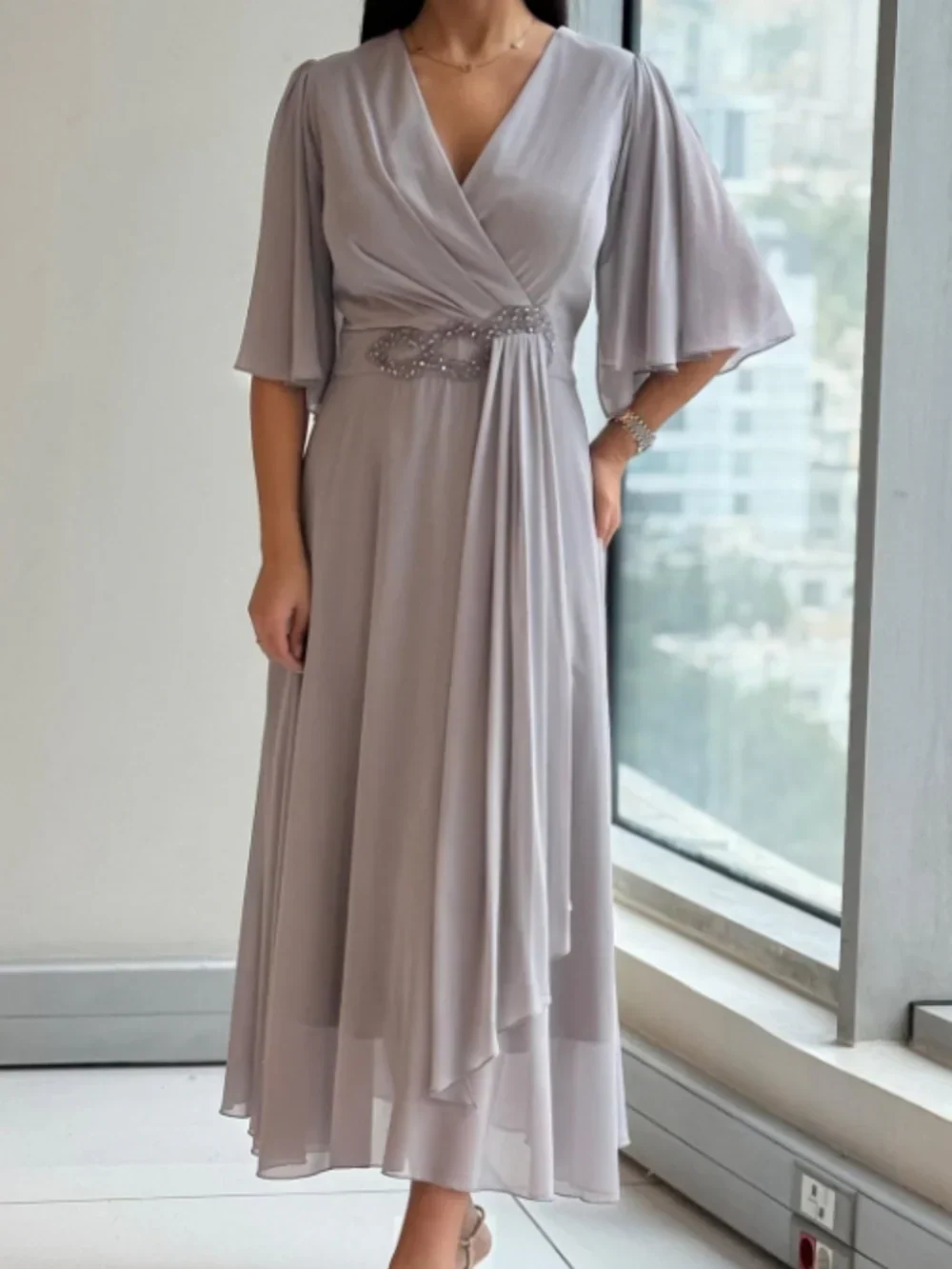 Ewelina | Elegancka Długa Sukienka z Szyfonu