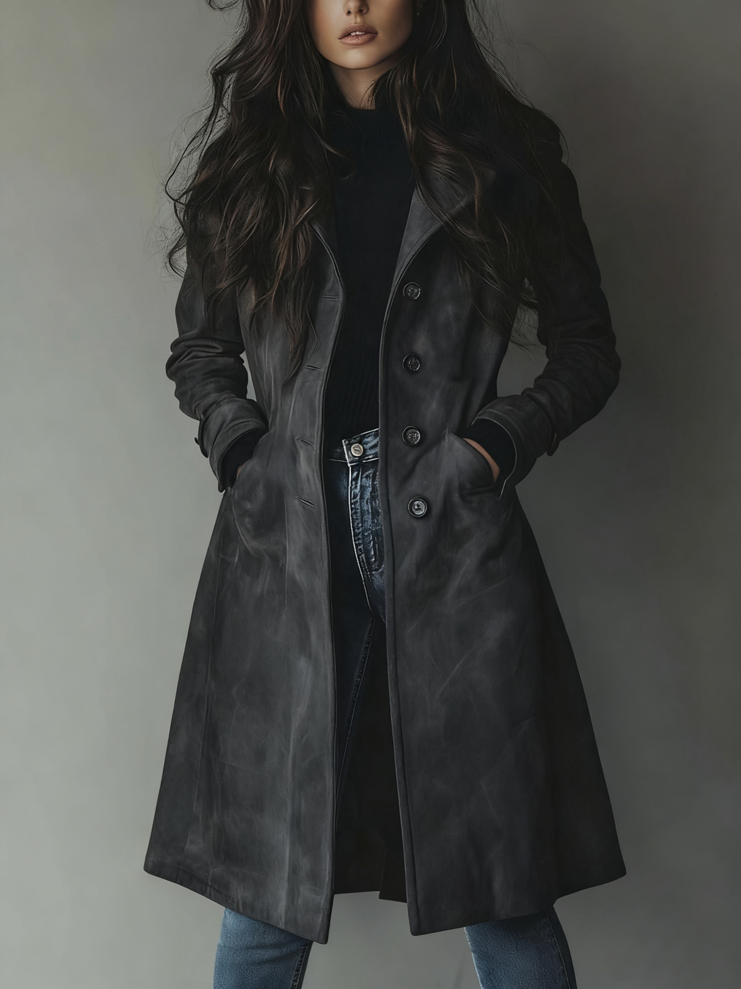 Teresa | Zamszowy płaszcz trench w stylu vintage