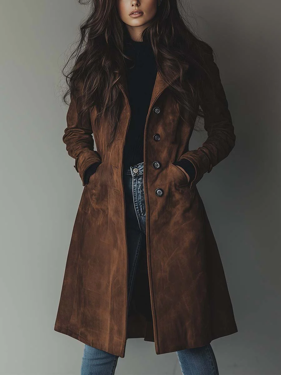 Teresa | Zamszowy płaszcz trench w stylu vintage