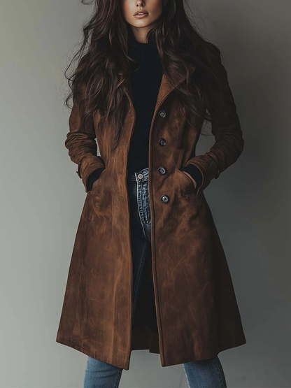 Teresa | Zamszowy płaszcz trench w stylu vintage