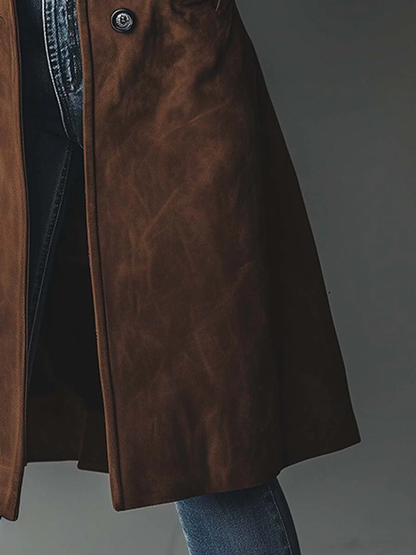 Teresa | Zamszowy płaszcz trench w stylu vintage