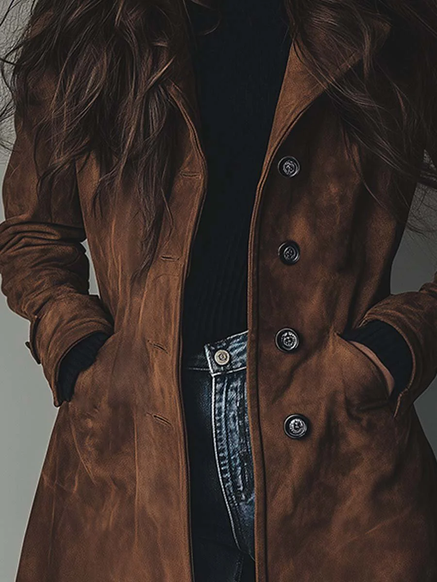 Teresa | Zamszowy płaszcz trench w stylu vintage