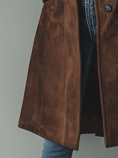 Teresa | Zamszowy płaszcz trench w stylu vintage
