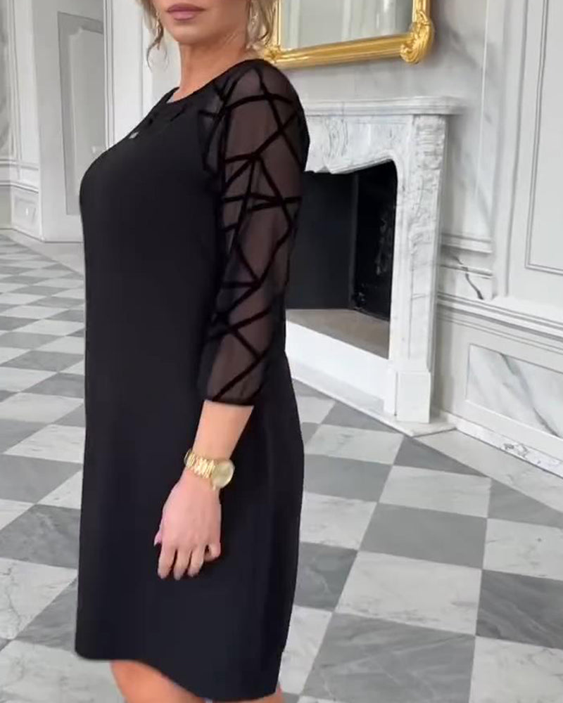 Danuta | Elegancka Czarna Sukienka z Tiulowymi Rękawami