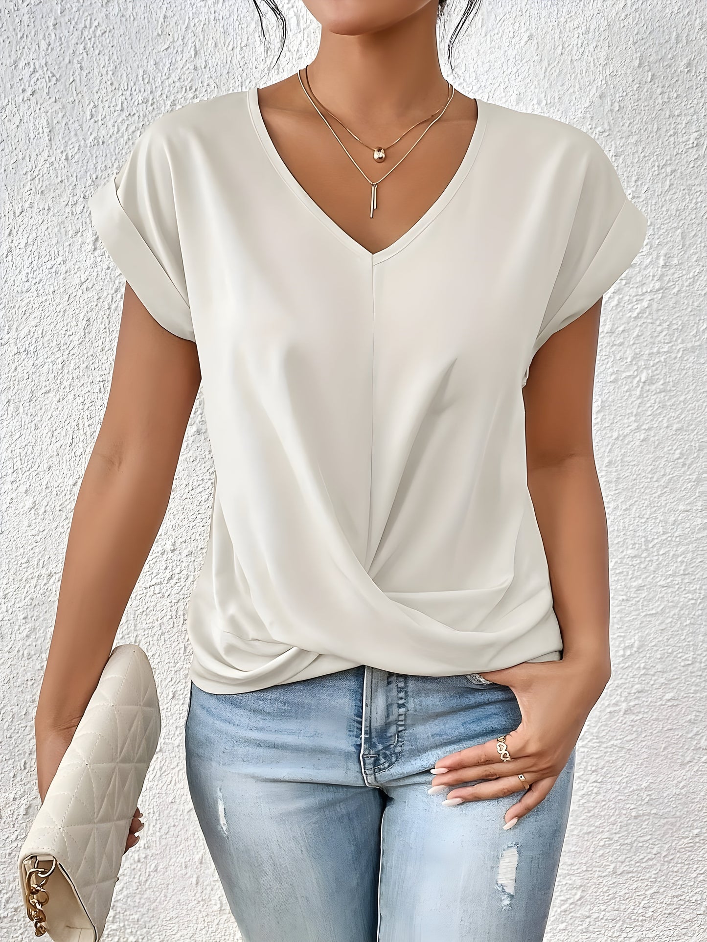 ANA | Elegancka Casual Bluzka z Dekoltem w Serek