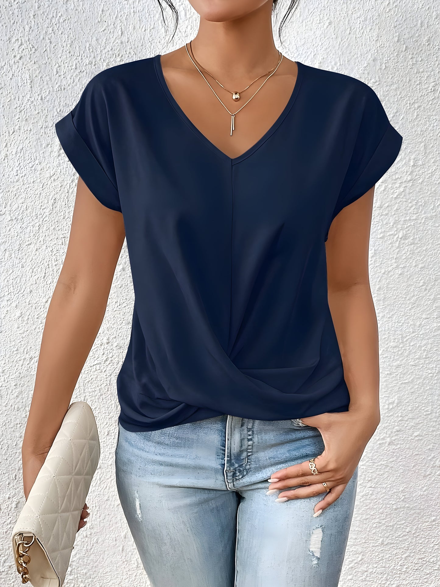 ANA | Elegancka Casual Bluzka z Dekoltem w Serek