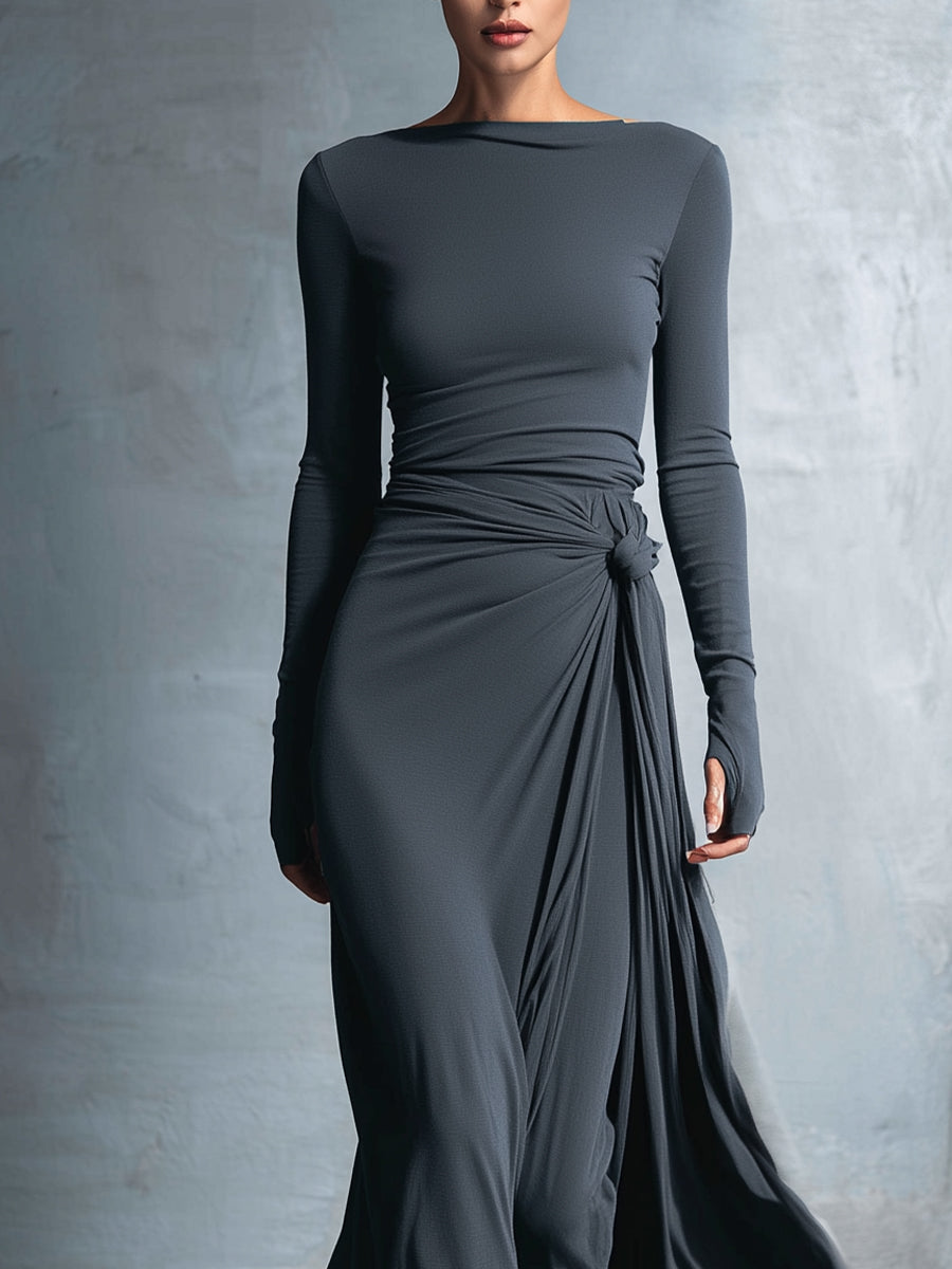 Queliravessa - Elegancka Maxi Sukienka z Boczny Guziem