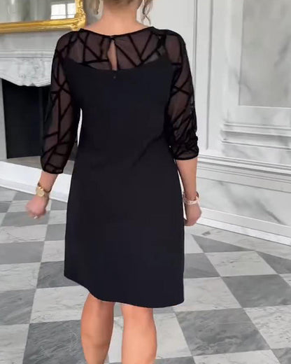 Danuta | Elegancka Czarna Sukienka z Tiulowymi Rękawami