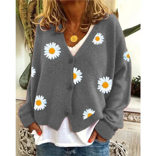 ANNELINA | Stylowy Casualowy Kwiatowy Kardigan