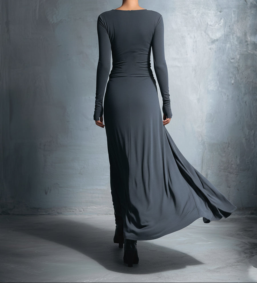 Queliravessa - Elegancka Maxi Sukienka z Boczny Guziem