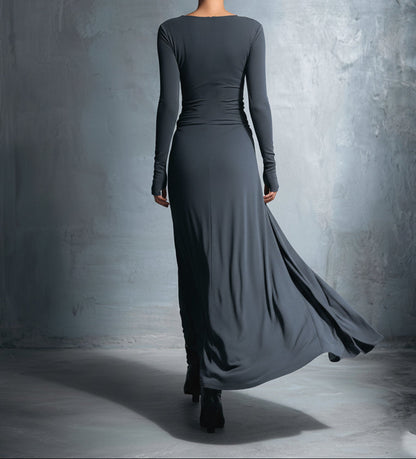 Queliravessa - Elegancka Maxi Sukienka z Boczny Guziem